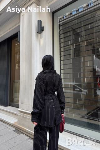 Дамски комплект с райе – риза и широк панталон, снимка 4 - Комплекти - 52792475