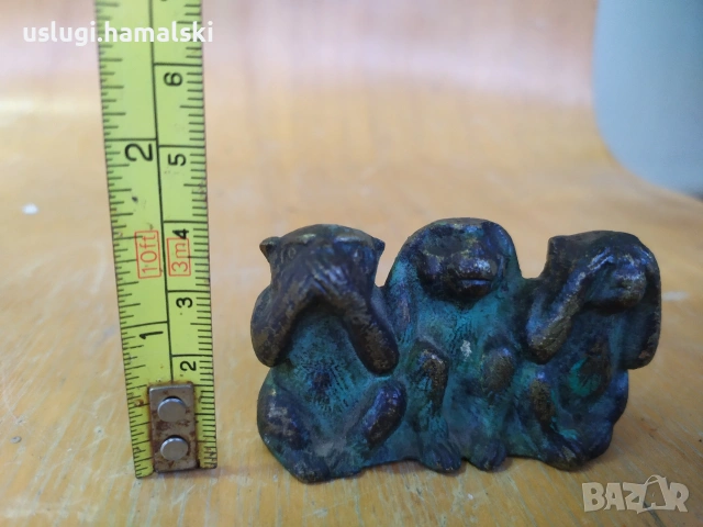 Винтидж бронзова статуетка Трите маймуни, снимка 7 - Антикварни и старинни предмети - 53937359