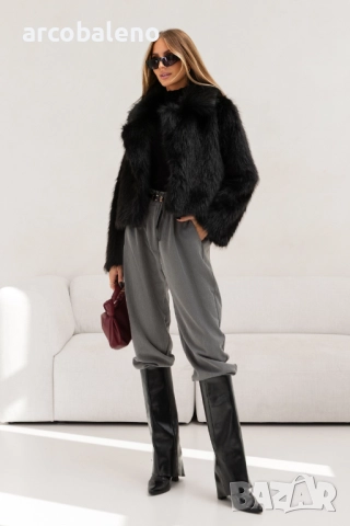 Дамско късо кожено палто с яка, снимка 4 - Якета - 52177085