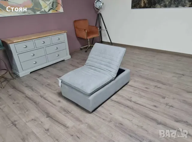 Голяма сива табуретка от плат с функция ракла, снимка 10 - Дивани и мека мебел - 47710069