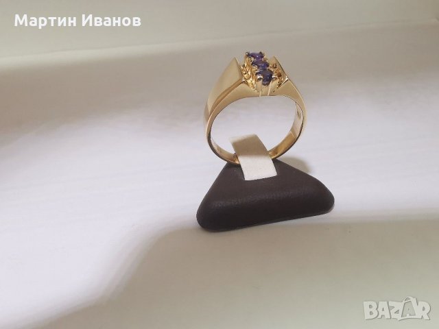 Златен пръстен с лилав аметист , снимка 2 - Пръстени - 30283686