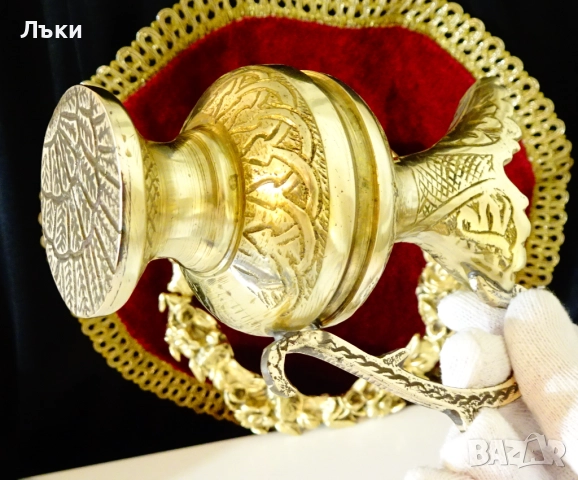 Персийска бронзова кана 320 гр.,арабска калиграфия. , снимка 6 - Антикварни и старинни предмети - 52506720