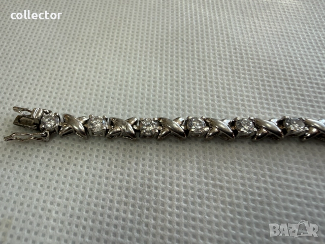 Дизайнерска сребърна гривна с 18 циркона. №7754, снимка 4 - Гривни - 52814694