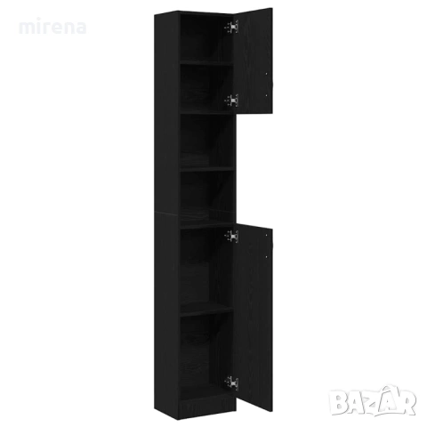 Шкаф за баня, черно, 32x25,5x190 см, инженерно дърво, снимка 5 - Шкафове - 53192178