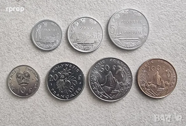 Френска полинезия. 1, 2, 5,10, 20, 50 и 100 франка. 1975- 2004 година. UNC. Чисто нови. 7 бр.