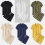 Мъжки летен комплект риза с къси ръкави и къси панталони от памучно ленено платно, 6цвята - 023, снимка 1 - Спортни дрехи, екипи - 40406669