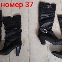 ЕСТЕСТВЕНА КОЖА Дамски черни ботуши-номер 37, снимка 1 - Дамски ботуши - 30259879