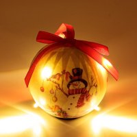 2 броя Сетеща Коледна топка Снежен човек с 6 LED светлини, 7.5см, снимка 1 - Други стоки за дома - 42688283