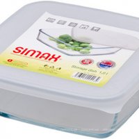 Квадратна тава с бял пластмасов капак с вместимост - 1 лт. SIMAX, снимка 1 - Прибори за хранене, готвене и сервиране - 31728258