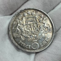 5 лати 1931 г, Латвия - сребърна монета, снимка 4 - Нумизматика и бонистика - 44474747