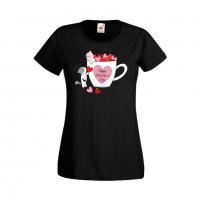 Дамска тениска Свети Валентин Happy Valentines Day Cats On Mug, снимка 2 - Тениски - 35647036