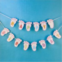 Happy Birthday син розов крачета стъпки Парти Гирлянд Банер бебешки прощъпулник кръщене рожден ден , снимка 2 - Други - 27242271