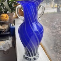 Голяма синя ваза Мурано, снимка 4 - Антикварни и старинни предмети - 44481258