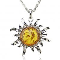 Колие слънце с кехлибар, снимка 1 - Колиета, медальони, синджири - 35235015