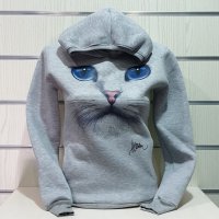 Нов дамски суичър с 3D принт сива Котка със сини очи, снимка 1 - Суичъри - 27502878