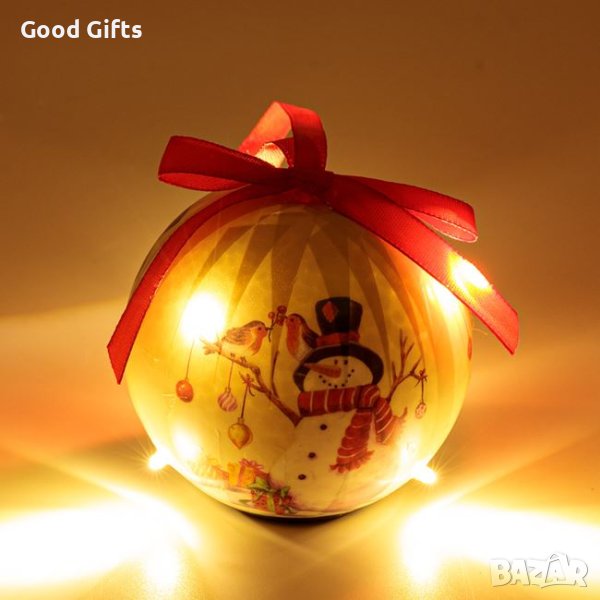 2 броя Сетеща Коледна топка Снежен човек с 6 LED светлини, 7.5см, снимка 1