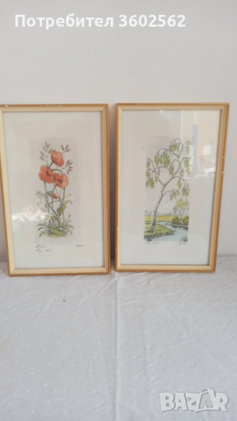 две офортни графики - ръчно оцветени , подписани, снимка 1