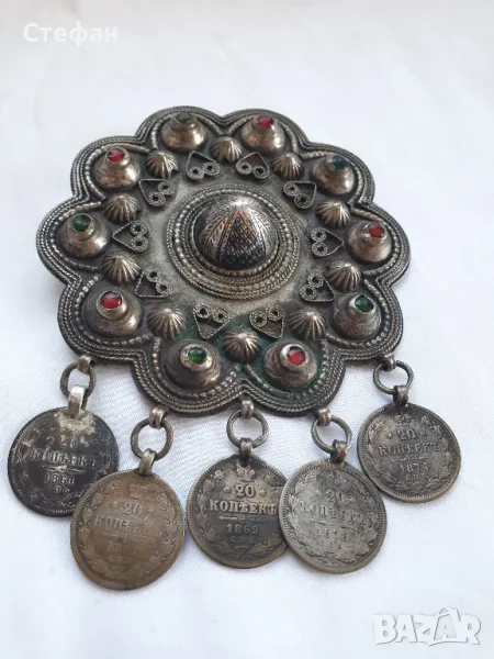 Стар сребърен накит с монети, снимка 1