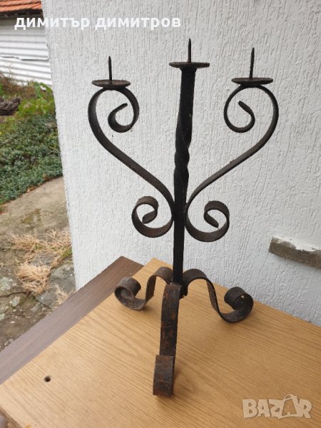 Стар свещник от ковано желязо 3ка-54см, снимка 1
