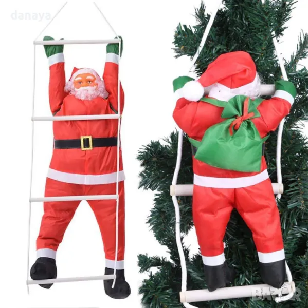 545 Висящ Дядо Коледа на стълба коледна декорация за балкон 2 размера, снимка 1