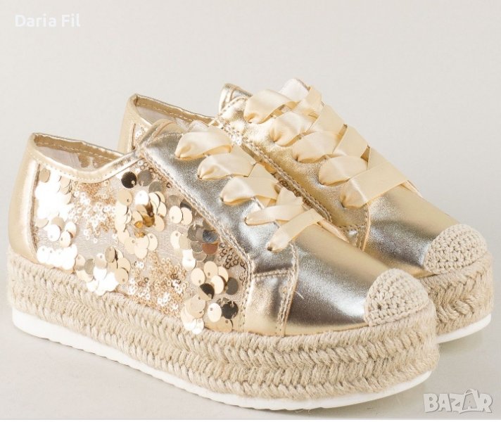 Еспадрили със златисти пайети 37 номер , снимка 1