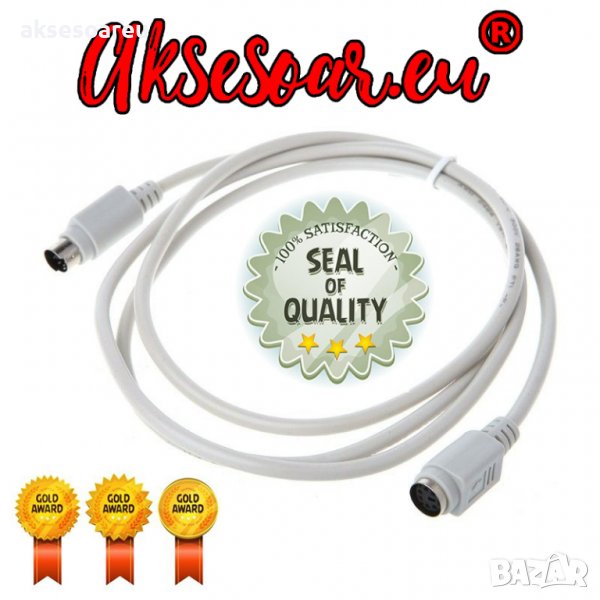 Удължител кабел разклонител PS / 2 за клавиатура мишка букса мъжка към женска 6 пинов преходник за к, снимка 1