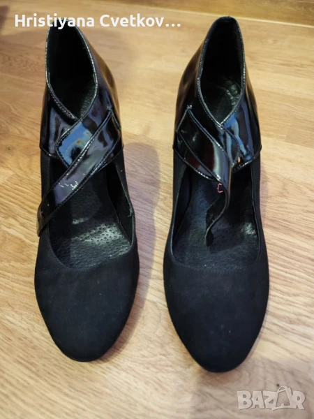 Черни елегантни дамски обувки на ток , снимка 1