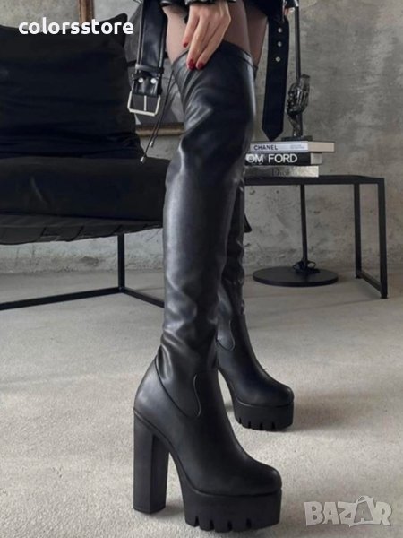 Чизми на ток - черна кожа - NA60, снимка 1