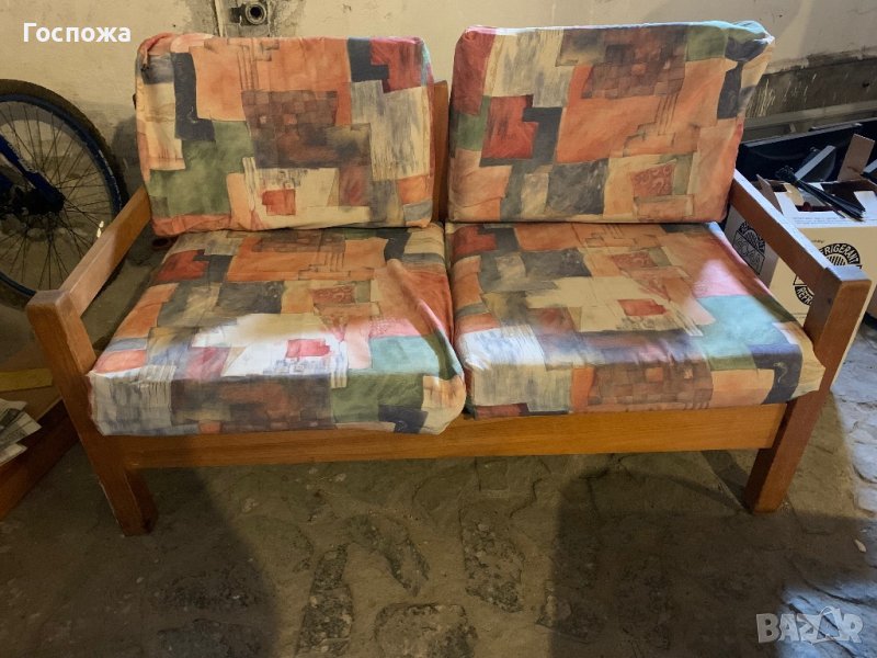 Комплект дървени дивани двоен, троен и фотьойл, снимка 1