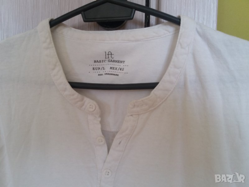 Мъжка бяла памучна блуза с дълъг ръкав М-L, снимка 1