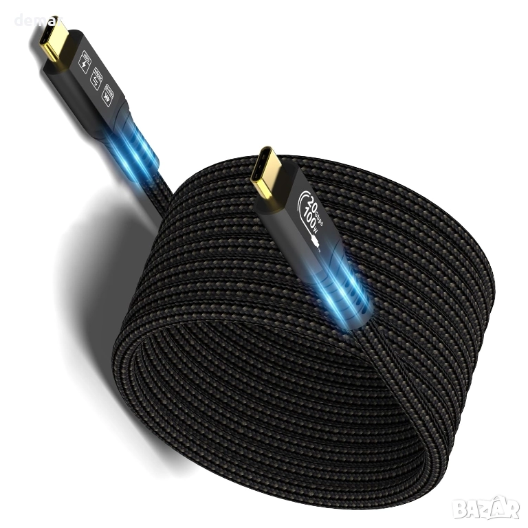20Gbps USB C 3.2 Gen 2 кабел, Type C 4K@60Hz UHD Video 5A/100W PD3.1 (USB3.2 20G 100W 6M), снимка 1
