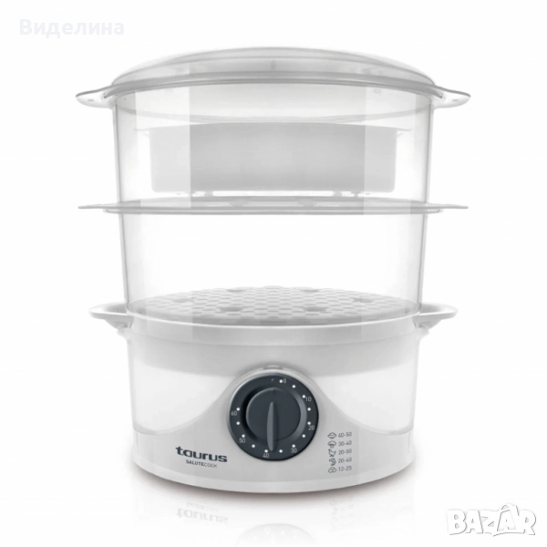 Уред за готвене на пара Taurus Salutecook 800W, 6 л, таймер 60 мин, 2 съда за готвене, снимка 1