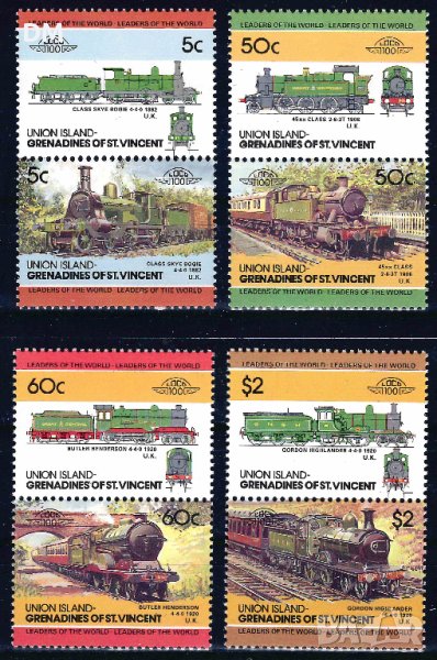 Сейнт Винсент и Гренадини 1985 /Обединени острови/- Leaders of the World 3 локомотиви  MNH, снимка 1