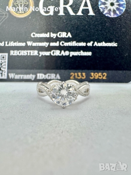 Сребърен пръстен с мойсанит (Диамант) 1 карат, снимка 1