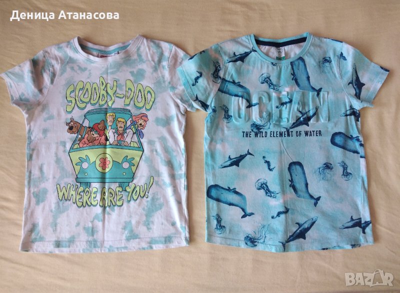 Тениски, потници, бански, къси панталони, халат, ризка с папийонка, шапка Спайдърмен размер 122/128, снимка 1