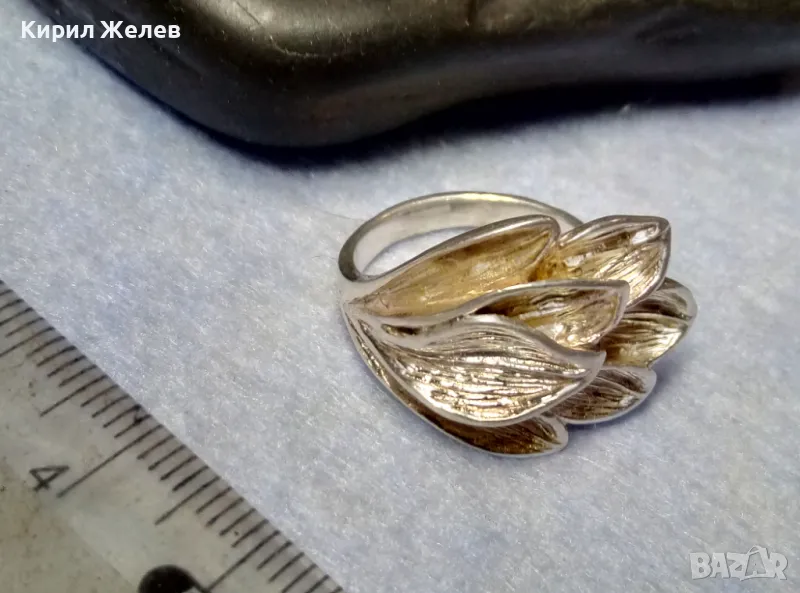РАЗКОШЕН ФЛОРАЛЕН СРЕБЪРЕН ПРЪСТЕН СРЕБРО 925 с БЯЛА ПОЗЛАТА ХУДОЖЕСТВЕНА БИЖУТЕРСКА ИЗРАБОТКА 49297, снимка 1