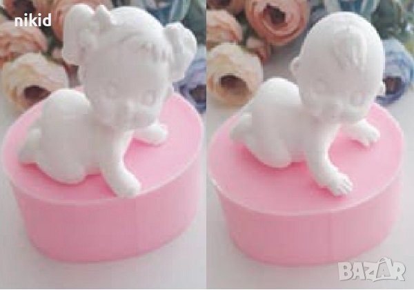 3D пълзящо бебе момиче момче силиконов молд форма гипс декор , снимка 1