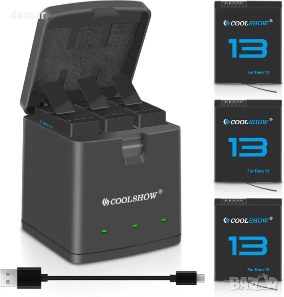 COOLSHOW HERO13 Enduro Акумулаторни батерии 3 броя, 2100mAh и 3-канално зарядно, снимка 1