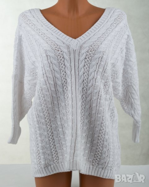 Бял дамски пуловер с памук марка MKM Knitwear, снимка 1