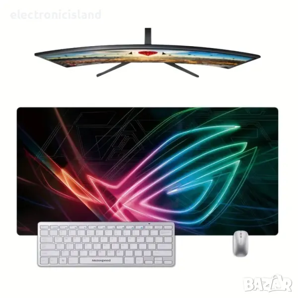 ROG Голяма удължена подложка за мишка пад pad и клавиатура опора за китката неплъзгаща гумена основа, снимка 1