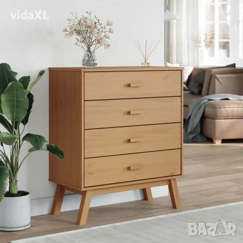 vidaXL Шкаф с чекмеджета OLDEN, кафяво, борово дърво масив, снимка 3 - Скринове - 56147303