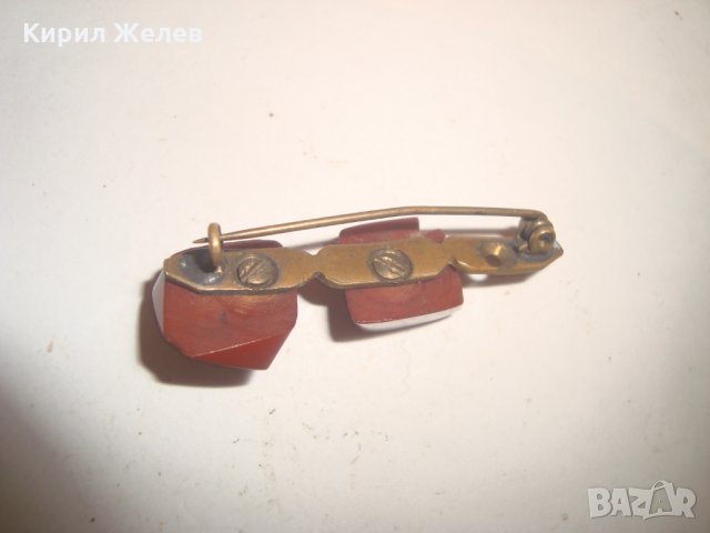 СТАРА МЕСИНГОВА АРТ БРОШКА с НАТУРАЛНИ КАМЪНИ 12335, снимка 4 - Други - 30580749