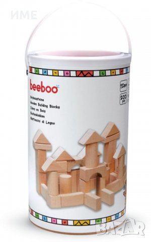 Дървени строителни блокове Beeboo, 200 части, в кутия, 1+, Натурален