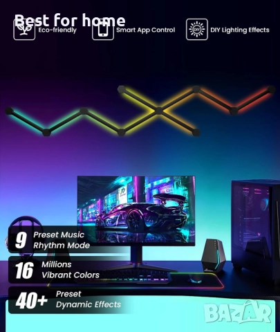 Смарт хексагон лампи (Modular RGB) – 10 бр., WiFi, Синхронизация с музика, Gaming Setup, снимка 2 - Други - 52966195