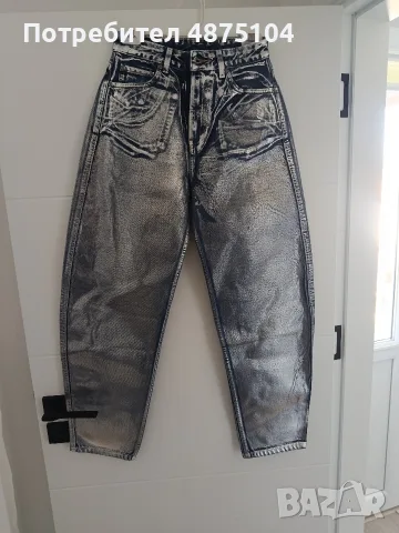 Ефектни сребърни дънки GANNI Silver Foil Metallic Jeans / 100% органичен памук