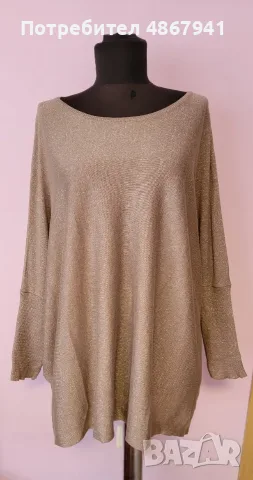 ZARA KNIT Златиста Блуза M / L - 80% Вискоза 20% Метал / Лурекс