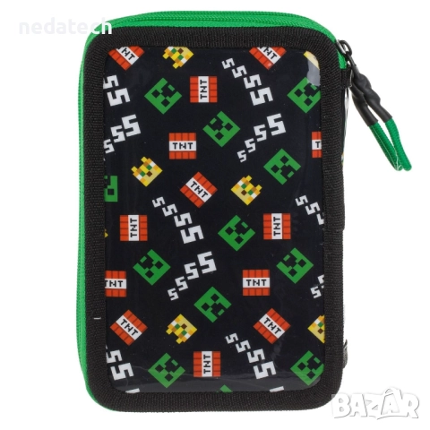 Двоен ученически несесер Minecraft, Черен, 12.5x4x19.5см., снимка 3 - Ученически пособия, канцеларски материали - 51592694