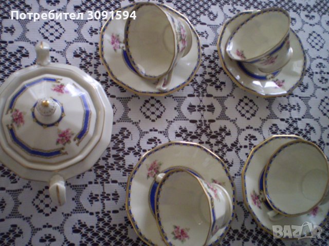 Стар сервиз за ЧАЙ порцелан SCHLAGGENWALD BOHEMIA Бяло синьо злато Рядка находка, снимка 8 - Антикварни и старинни предмети - 40197046