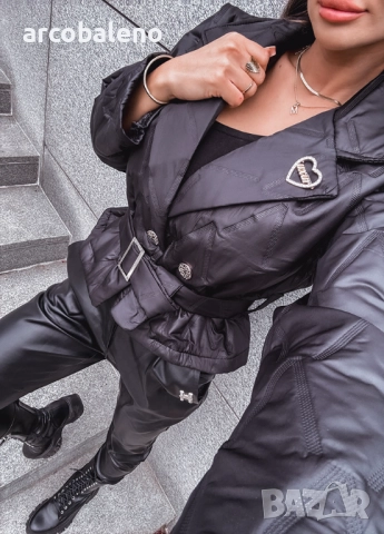 Дамско преходно ватирано яке с черен колан , снимка 2 - Якета - 51694509