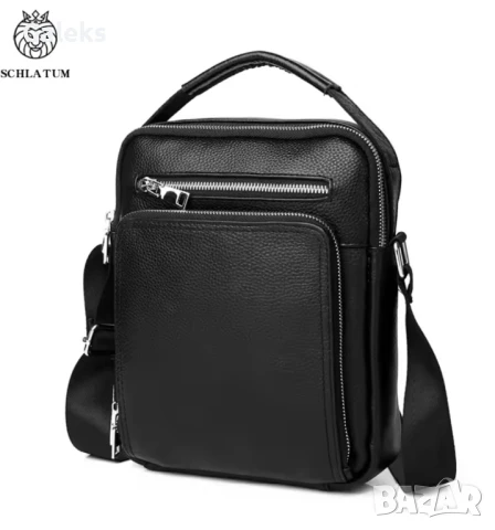 Премиум/Луксозна мъжка професионална чанта с голям обем /Черна естест. кожа!